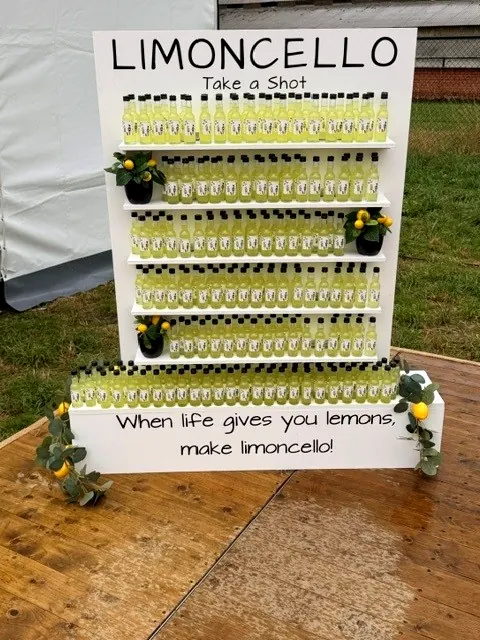 Limoncello Wall met de tekst When life gives you lemons, make limoncello op een buitenevenement