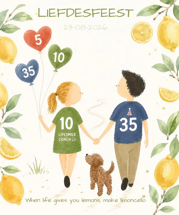 Geïllustreerd maatwerk-etiket voor een liefdesfeest met citroenen
